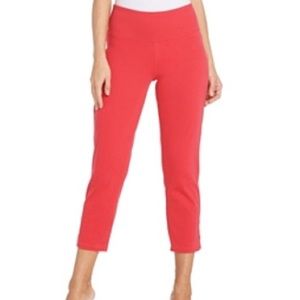 Woman with control tummy control stretch crop jean